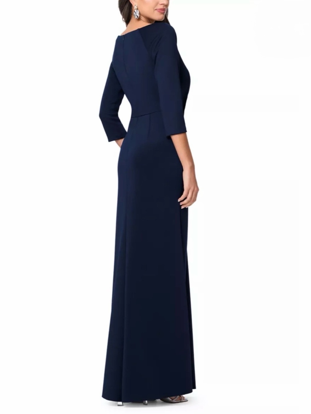 Xscape Elegant Navy V-Neck Maxi Dress with 3/4 Sleeves - Picture 2 of 8